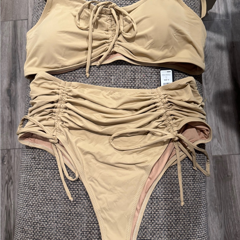 Fashion Nova Tan Ruched Bikini Set